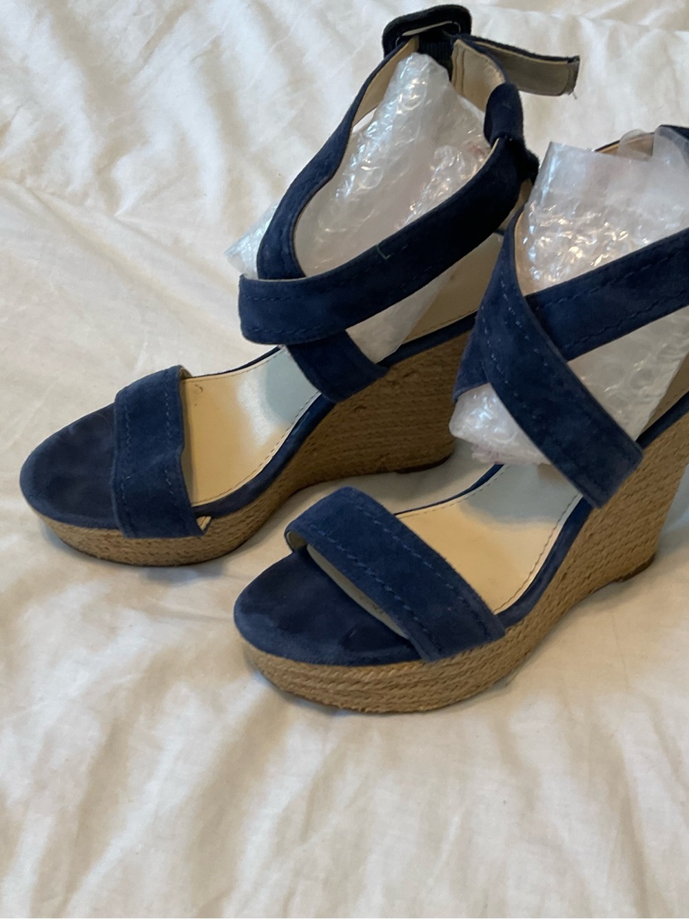 Marc Fisher Navy Suede Espadrille Wedge Sandals